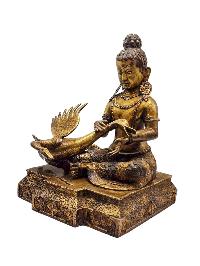 [siddhartha Healing Injured Swan], Buddhist Handmade Statue, [gold Plated], [antique Finishing] And [high Quality]
