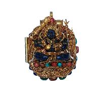 [silver] Tibetan Ghau Box With [manjushri], [gold Plated] And [stone Setting]