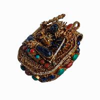 [silver] Tibetan Ghau Box With [manjushri], [gold Plated] And [stone Setting]