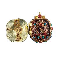 [silver] Tibetan Ghau Box With [manjushri], [gold Plated] And [stone Setting]