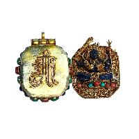 [silver] Tibetan Ghau Box With [manjushri], [gold Plated] And [stone Setting]