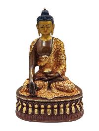 [shakyamuni Buddha], Buddhist Handmade Statue, [half Gold Plated And Chocolate Oxidized], [face Painted, [antique Look] And [high Quality]