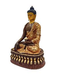 [shakyamuni Buddha], Buddhist Handmade Statue, [half Gold Plated And Chocolate Oxidized], [face Painted, [antique Look] And [high Quality]