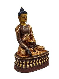 [shakyamuni Buddha], Buddhist Handmade Statue, [half Gold Plated And Chocolate Oxidized], [face Painted, [antique Look] And [high Quality]
