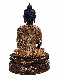 [shakyamuni Buddha], Buddhist Handmade Statue, [half Gold Plated And Chocolate Oxidized], [face Painted, [antique Look] And [high Quality]