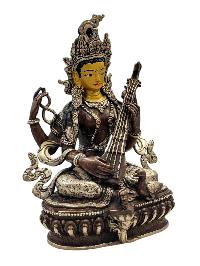 [saraswati], Buddhist Handmade Statue, [silver And Chocolate Oxidized], [face Painted] And [high Quality]