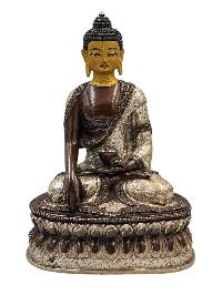 [shakyamuni Buddha], Buddhist Handmade Statue, [silver And Chocolate Oxidized], [face Painted] And [high Quality]