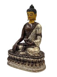[shakyamuni Buddha], Buddhist Handmade Statue, [silver And Chocolate Oxidized], [face Painted] And [high Quality]