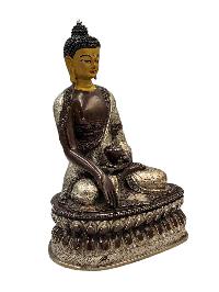 [shakyamuni Buddha], Buddhist Handmade Statue, [silver And Chocolate Oxidized], [face Painted] And [high Quality]