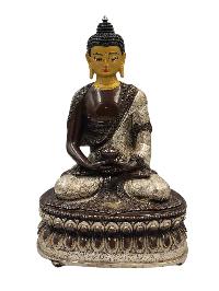 [amitabha Buddha], Buddhist Handmade Statue, [silver And Chocolate Oxidized], [face Painted] And [high Quality]