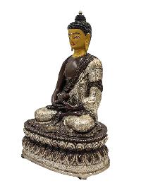 [amitabha Buddha], Buddhist Handmade Statue, [silver And Chocolate Oxidized], [face Painted] And [high Quality]