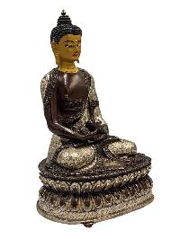 [amitabha Buddha], Buddhist Handmade Statue, [silver And Chocolate Oxidized], [face Painted] And [high Quality]