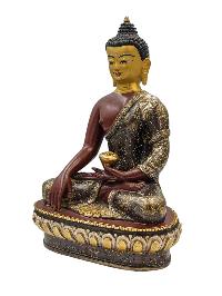 [shakyamuni Buddha], Buddhist Handmade Statue, [chocolate Oxidized And Partly Gold Plated], [face Painted] And [high Quality]