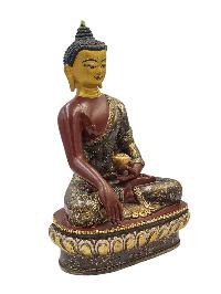 [shakyamuni Buddha], Buddhist Handmade Statue, [chocolate Oxidized And Partly Gold Plated], [face Painted] And [high Quality]