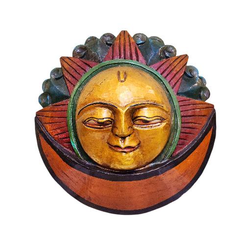 [sun And Moon],handmade Wooden Mask, Wall Hanging, [painted], Poplar Wood