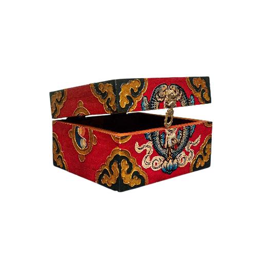 Buddhist Wooden Box With [double Fish Design], Tibetan Style With Traditional Colors