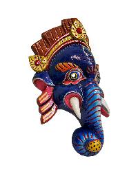 [ganesh], Handmade Wooden Mask, Wall Hanging, [blue Color], Poplar Wood