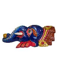 [ganesh], Handmade Wooden Mask, Wall Hanging, [blue Color], Poplar Wood