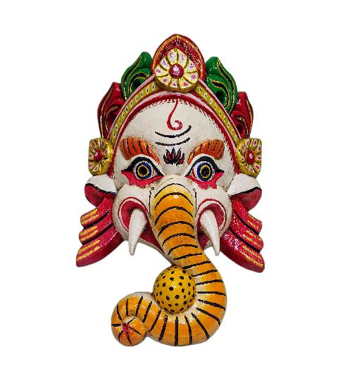 [ganesh], Handmade Wooden Mask, Wall Hanging, [white Color], Poplar Wood