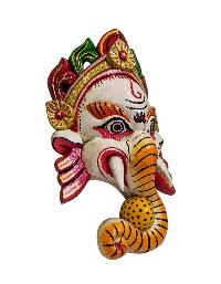 [ganesh], Handmade Wooden Mask, Wall Hanging, [white Color], Poplar Wood