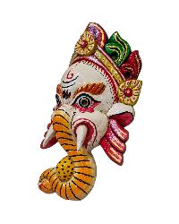 [ganesh], Handmade Wooden Mask, Wall Hanging, [white Color], Poplar Wood