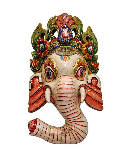 [ganesh], Handmade Wooden Mask, Wall Hanging, [white Color], Poplar Wood
