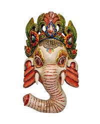 [ganesh], Handmade Wooden Mask, Wall Hanging, [white Color], Poplar Wood