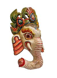 [ganesh], Handmade Wooden Mask, Wall Hanging, [white Color], Poplar Wood