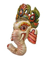 [ganesh], Handmade Wooden Mask, Wall Hanging, [white Color], Poplar Wood