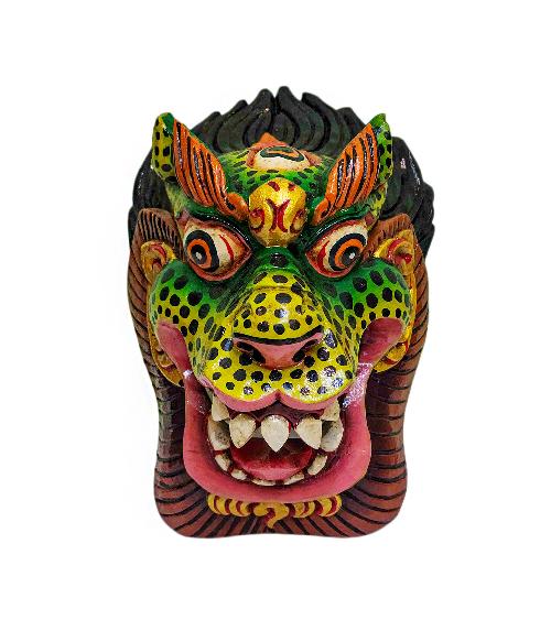 [snow Lion], Handmade Wooden Mask, Wall Hanging, [green Color], Poplar Wood