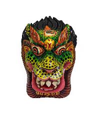 [snow Lion], Handmade Wooden Mask, Wall Hanging, [green Color], Poplar Wood