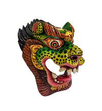 [snow Lion], Handmade Wooden Mask, Wall Hanging, [green Color], Poplar Wood