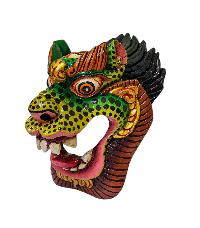[snow Lion], Handmade Wooden Mask, Wall Hanging, [green Color], Poplar Wood